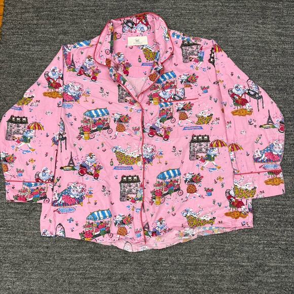 Anthropologie Print Fresh Pajamas Women 1X Pink Parisian Poodle Dog Flower Vespa - Picture 2 of 15